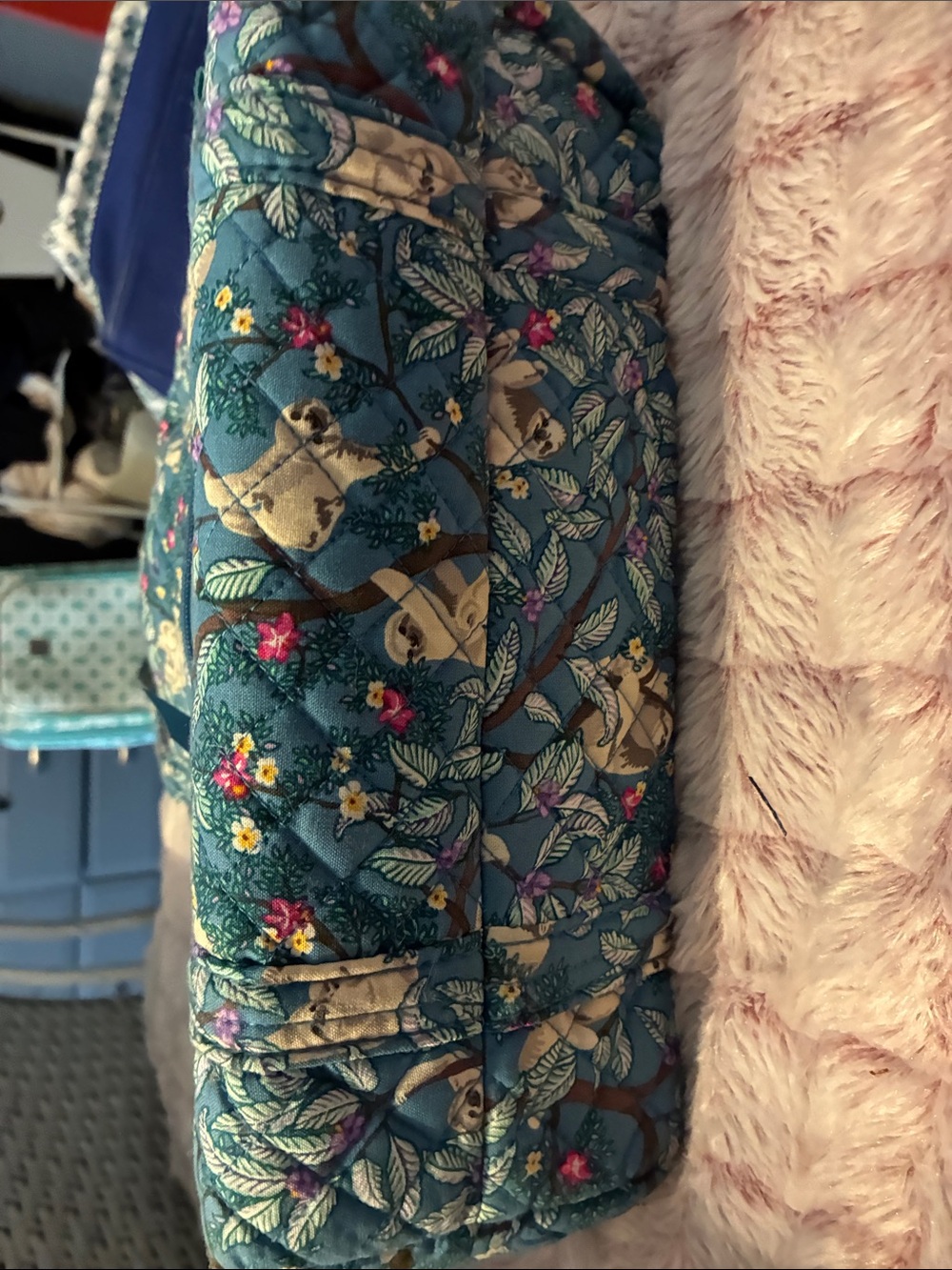 Vera Bradley Teal Quilted Tote with Sloth & Floral Print - Picture 3 of 5
